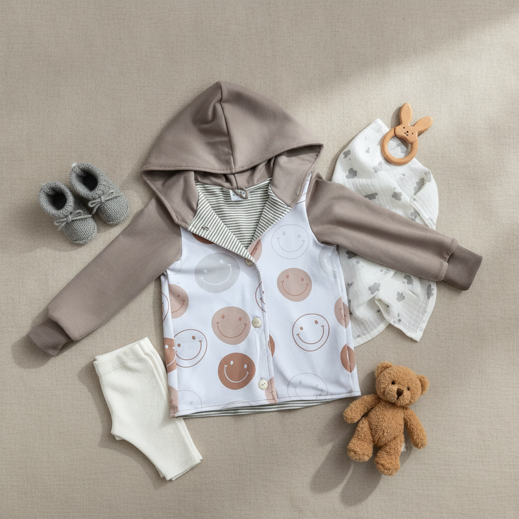 Handmade Jacke mit Kapuze & Knöpfen – Größe 92