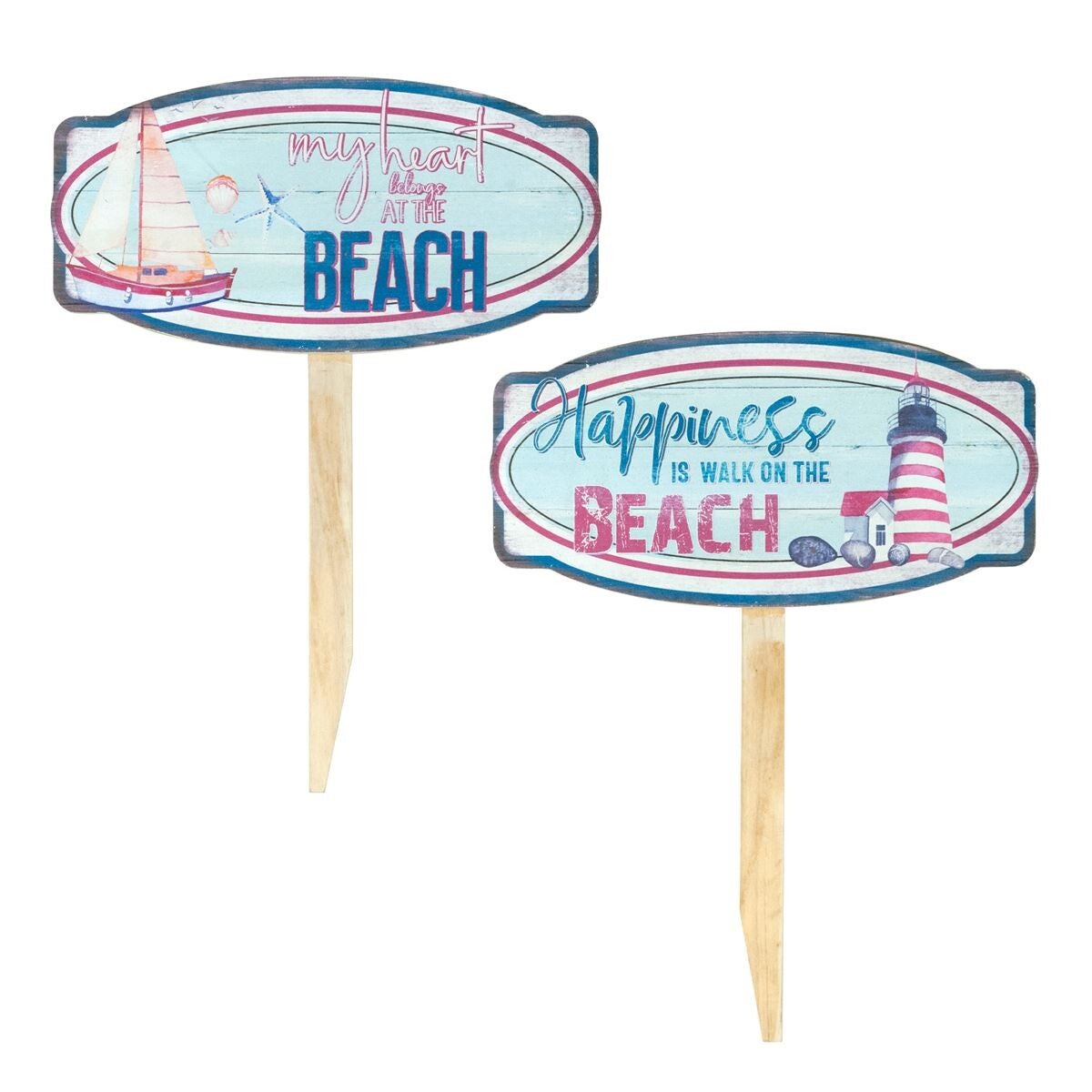 *ORNEMENT BEACH Plaque de Jardin Déco Plage - Pancartes "Beach" Bois 30x2x39 cm