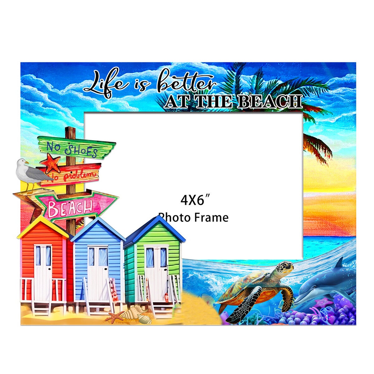 Cadre Photo 4x6" "Life is Better at the Beach" – Déco Plage & Tortue Marine 10 x 15 cm