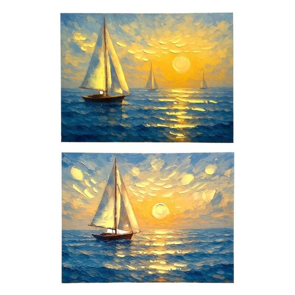 Tableau Voilier Coucher de Soleil – Peinture au Couteau 40 x 30 x 2 cm
