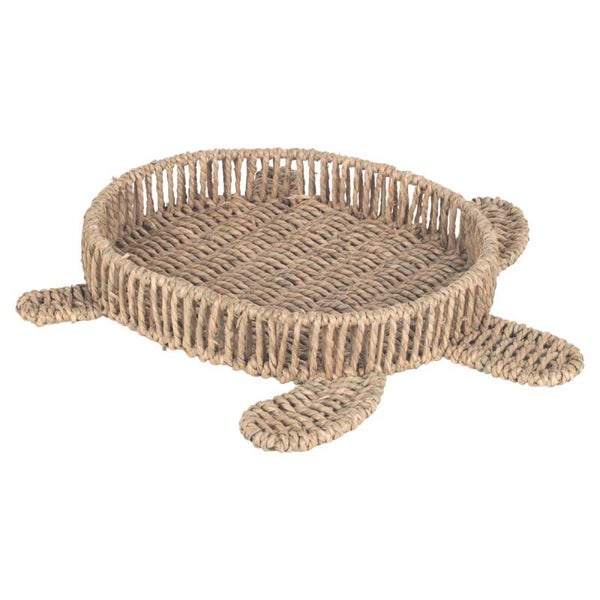 Plateau Tortue en Fibres Naturelles Tressées – Déco Bord de Mer & Bohème 41 x 40 x 5,50 cm.