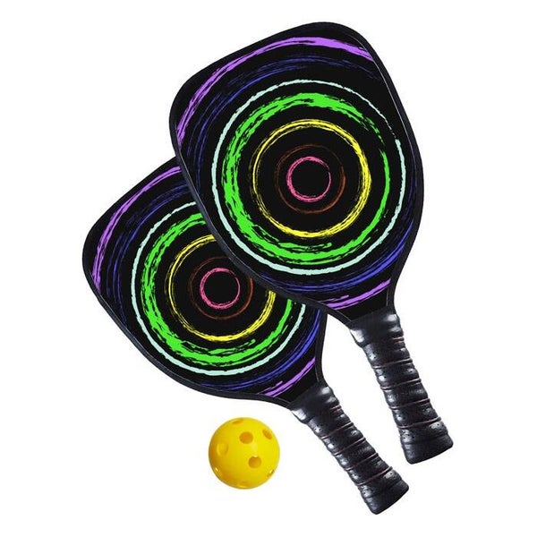 PickleBall set 2 raquettes multicolores et 1 balle perforée