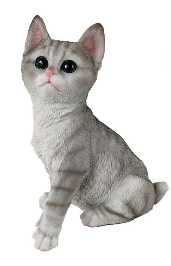 Chaton Gris Assis Figurine décorative en Résine 15,50 x 13 x 20 cm