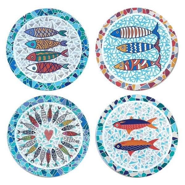 Dessous de Plat en Céramique — Collection Sardines & Poissons Mosaïque 20 cm