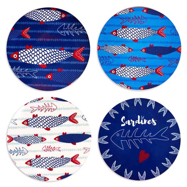 Dessous de Plat Rond – Collection Poissons & Sardines – 4 Designs 20 cm