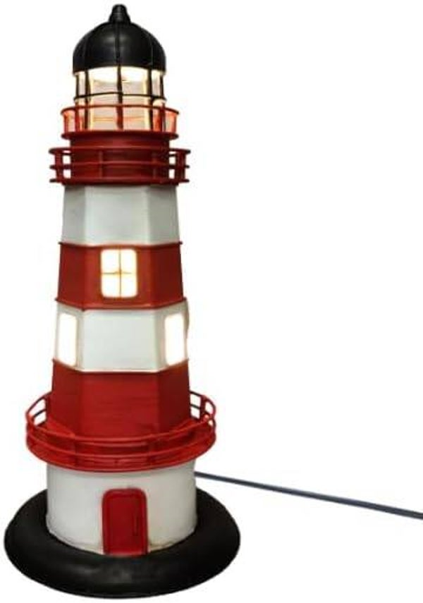 Phare Lumineux En Métal Décoratif "La Vigie" Rouge et Blanc 31 cm