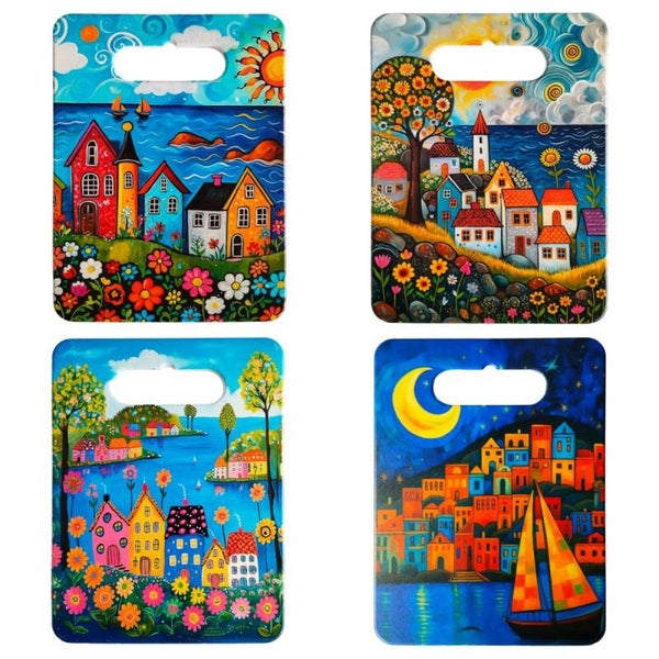 Planche à Découper Décorative en Céramique – Assortiment 4 Vues 18x24cm