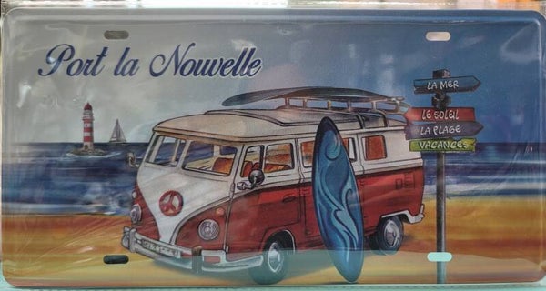 Plaque Décorative Métal — Souvenir Port-la-Nouvelle · Van Surf · 31 x 26 cm