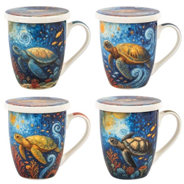 Mug Tisanière Collection Tortue Marine avec Filtre et Couvercle 11,50 cm