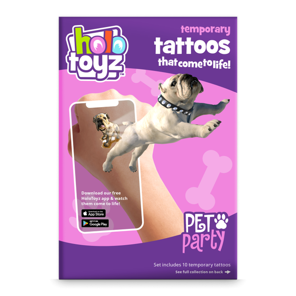 Tatouages Temporaires HoloToyz — Collection Pet Party · 10 tatouages