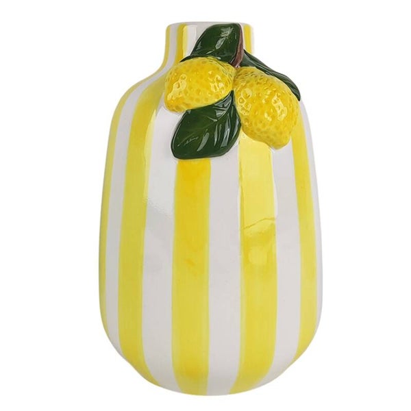 Vase Citrons Rayé / Vase Méditerranéen Citron 15 x 15 x 21,50 cm