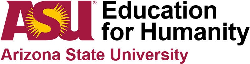 Logo Arizona State University, Education for Humanity