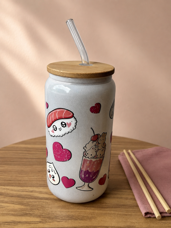 Wit drinkbeker met sushi/dumpling