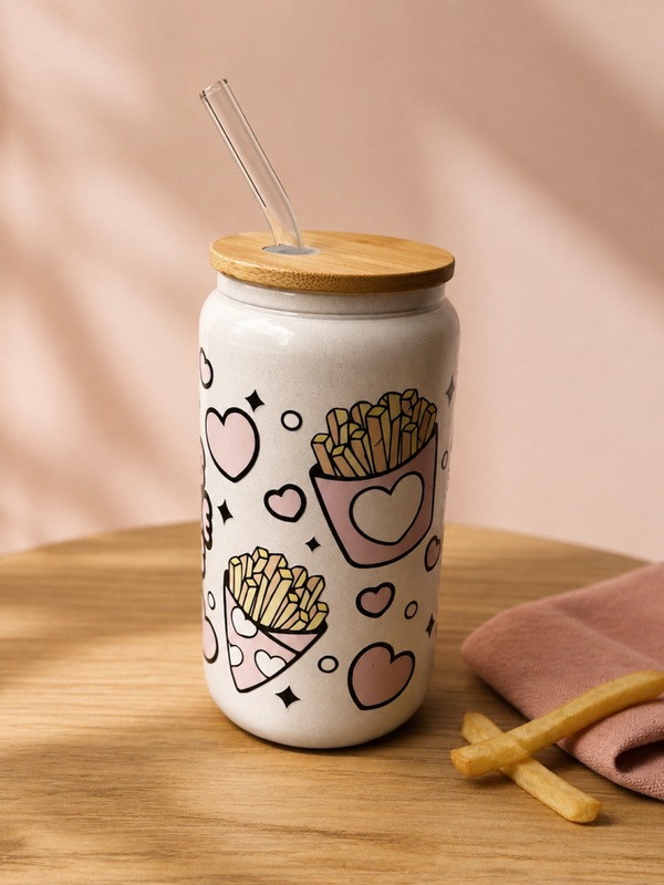 Wit drinkbeker met friet