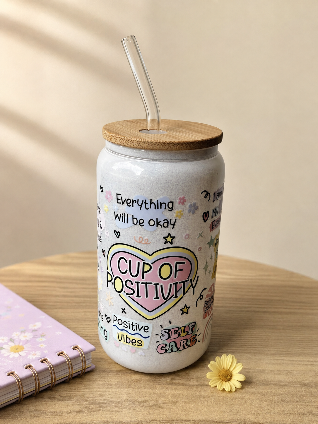Wit drinkbeker cup of positivity