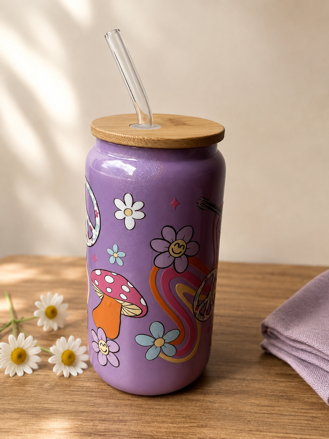 Paars drinkbeker peace/paddestoel