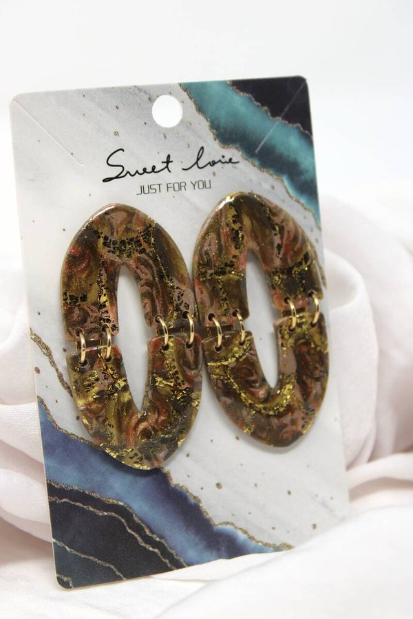 Gebogen oorbellen mix goud/bruin