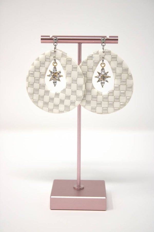Oorbellen hangers geblokt wit/zilver