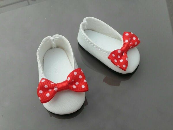Ballerines blanches 54mm noeud rouge à pois blancs