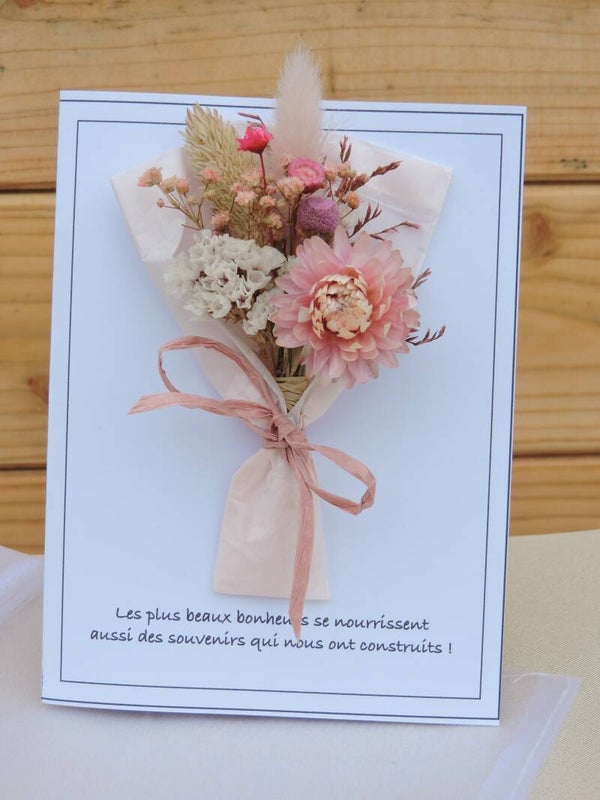 Carte Événement Personnalisée avec Mini Bouquet de Fleurs Séchées