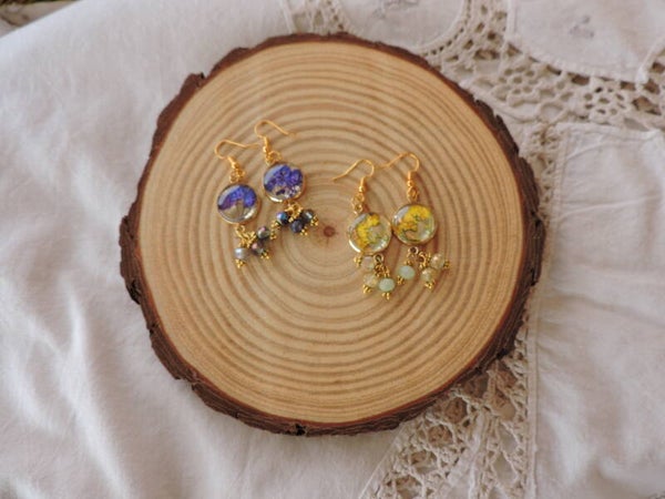 Boucles d'Oreilles Pendantes & Pampilles – Fleurs Séchées & Dôme de Verre