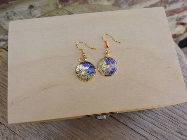 Boucles d'Oreilles Pendantes 1 plateau – Fleurs Séchées & Dôme de Verre