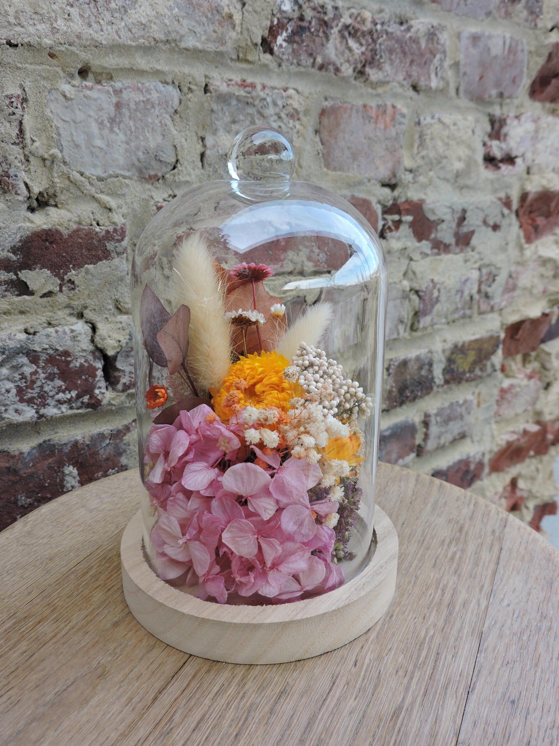 Grande Cloche en Verre & Socle en Bois – Jardin Éternel
