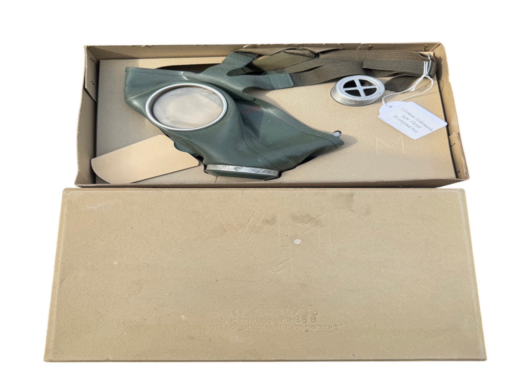 Origineel WO2 Duits Volksgasmasker (Volksgasmaske) in Doos - Luftschutz