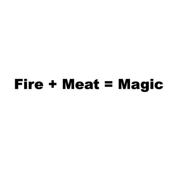 Fire + Meat = Magic | bbq sticker wit | zwart 🔥 | Liefst