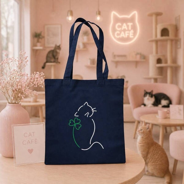 Katoenen tas - Kat met klavertje LIEFST.COM