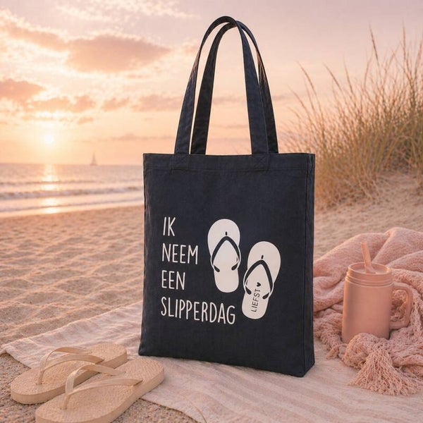 Katoenen tas - Ik neem een slipperdag LIEFST.COM