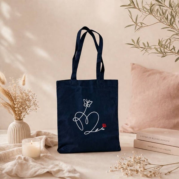 Katoenen tas - Hart met bloem LIEFST.COM