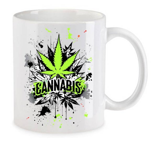 Tasse Weed Cannabis Psychodelic Weiß mit Druck (Siehe Foto) TFBW101