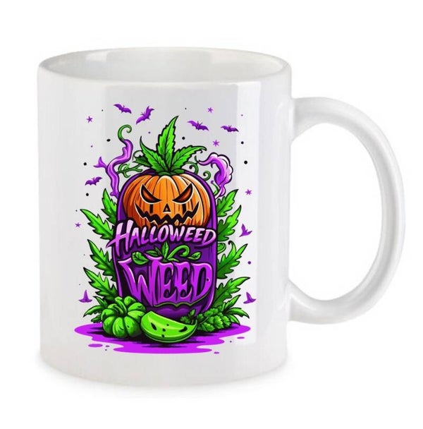 Tasse Weed Cannabis Psychodelic Weiß mit Druck (Siehe Foto) TFBW1010