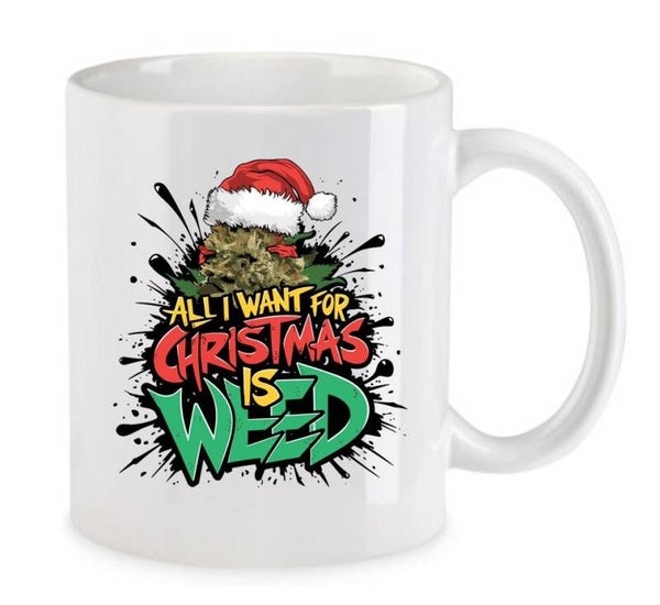 Tasse Weed Cannabis Psychodelic Weiß mit Druck (Siehe Foto) TFBW1039