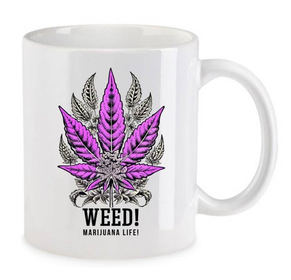 Tasse Weed Cannabis Psychodelic Weiß mit Druck (Siehe Foto) TFBW117