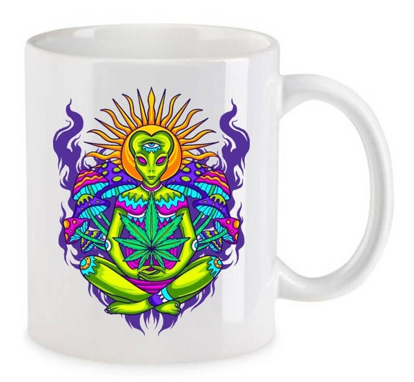 Tasse Weed Cannabis Psychodelic Weiß mit Druck (Siehe Foto) TFBW12