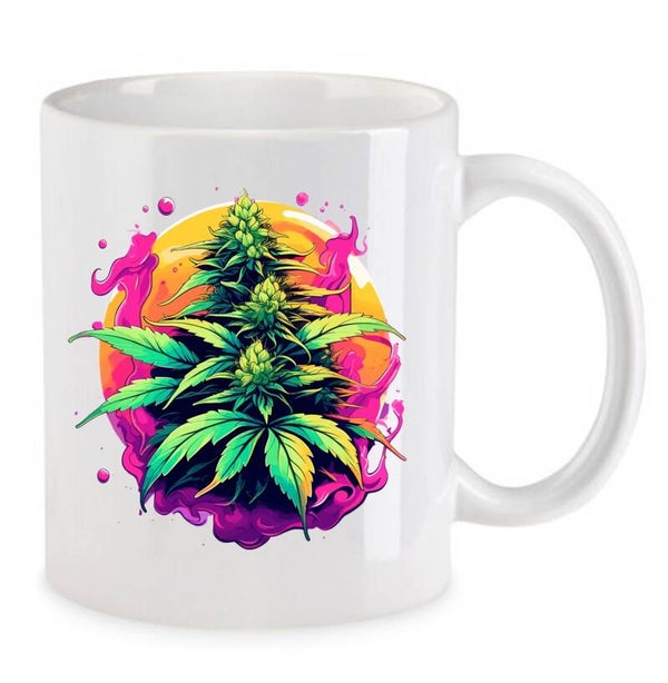 Tasse Weed Cannabis Psychodelic Weiß mit Druck (Siehe Foto) TFBW124