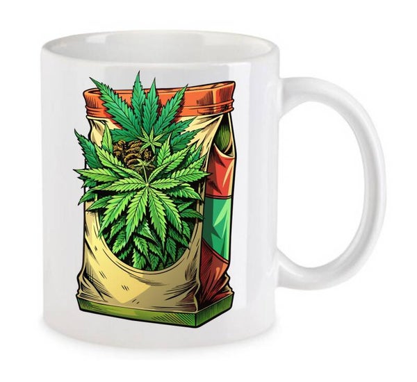 Tasse Weed Cannabis Psychodelic Weiß mit Druck (Siehe Foto) TFBW129