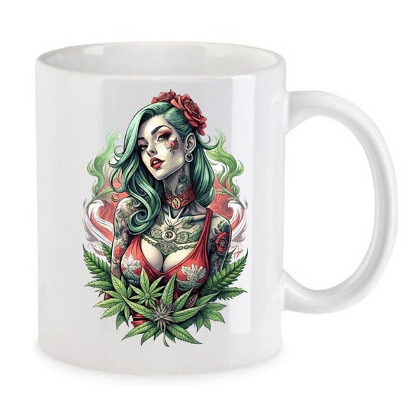 Tasse Weed Cannabis Psychodelic Weiß mit Druck (Siehe Foto) TFBW134