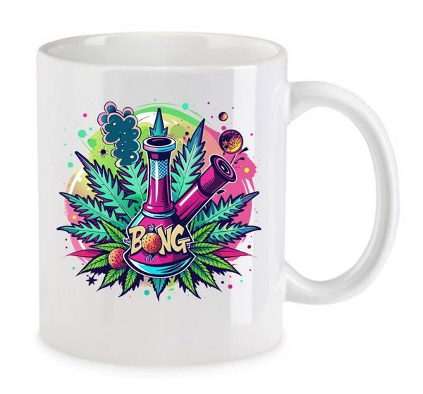 Tasse Weed Cannabis Psychodelic Weiß mit Druck (Siehe Foto) TFBW137
