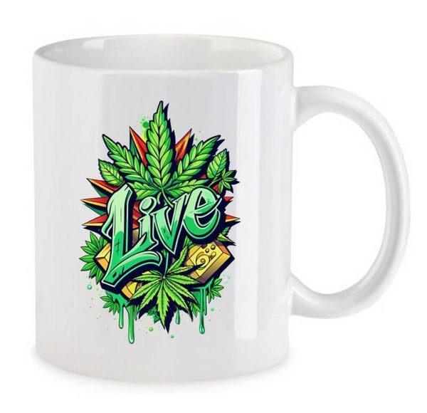 Tasse Weed Cannabis Psychodelic Weiß mit Druck (Siehe Foto) TFBW138