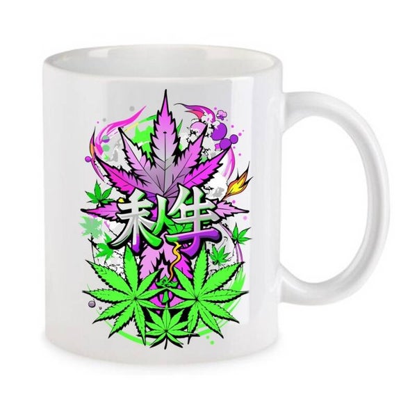 Tasse Weed Cannabis Psychodelic Weiß mit Druck (Siehe Foto) TFBW144