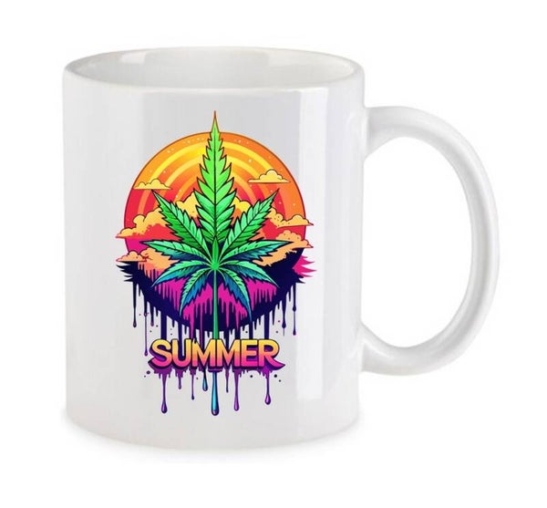 Tasse Weed Cannabis Psychodelic Weiß mit Druck (Siehe Foto) TFBW150