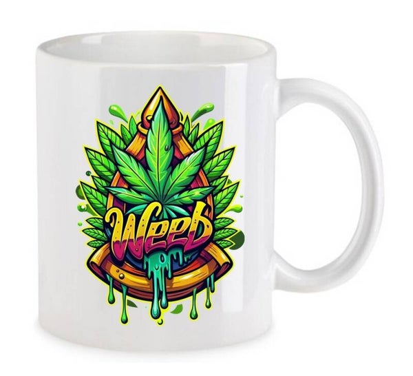 Tasse Weed Cannabis Psychodelic Weiß mit Druck (Siehe Foto) TFBW152