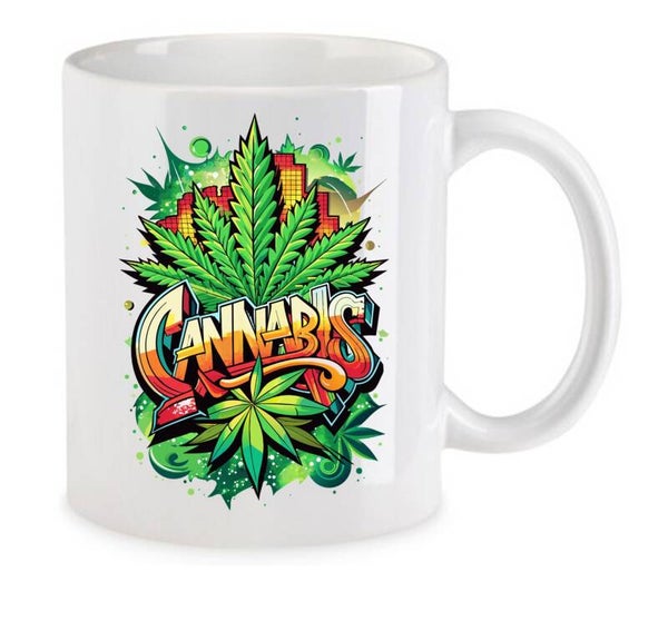 Tasse Weed Cannabis Psychodelic Weiß mit Druck (Siehe Foto) TFBW162