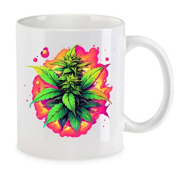 Tasse Weed Cannabis Psychodelic Weiß mit Druck (Siehe Foto) TFBW175
