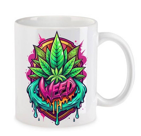 Tasse Weed Cannabis Psychodelic Weiß mit Druck (Siehe Foto) TFBW180