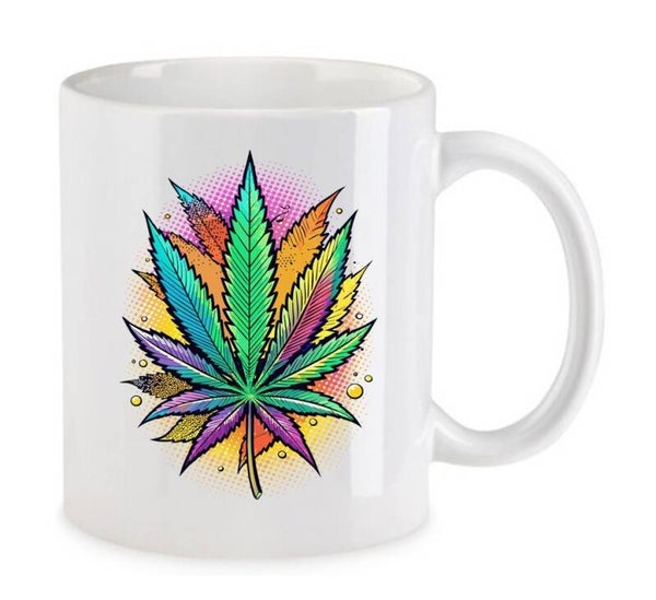 Tasse Weed Cannabis Psychodelic Weiß mit Druck (Siehe Foto) TFBW182