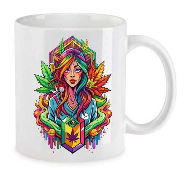 Tasse Weed Cannabis Psychodelic Weiß mit Druck (Siehe Foto) TFBW191